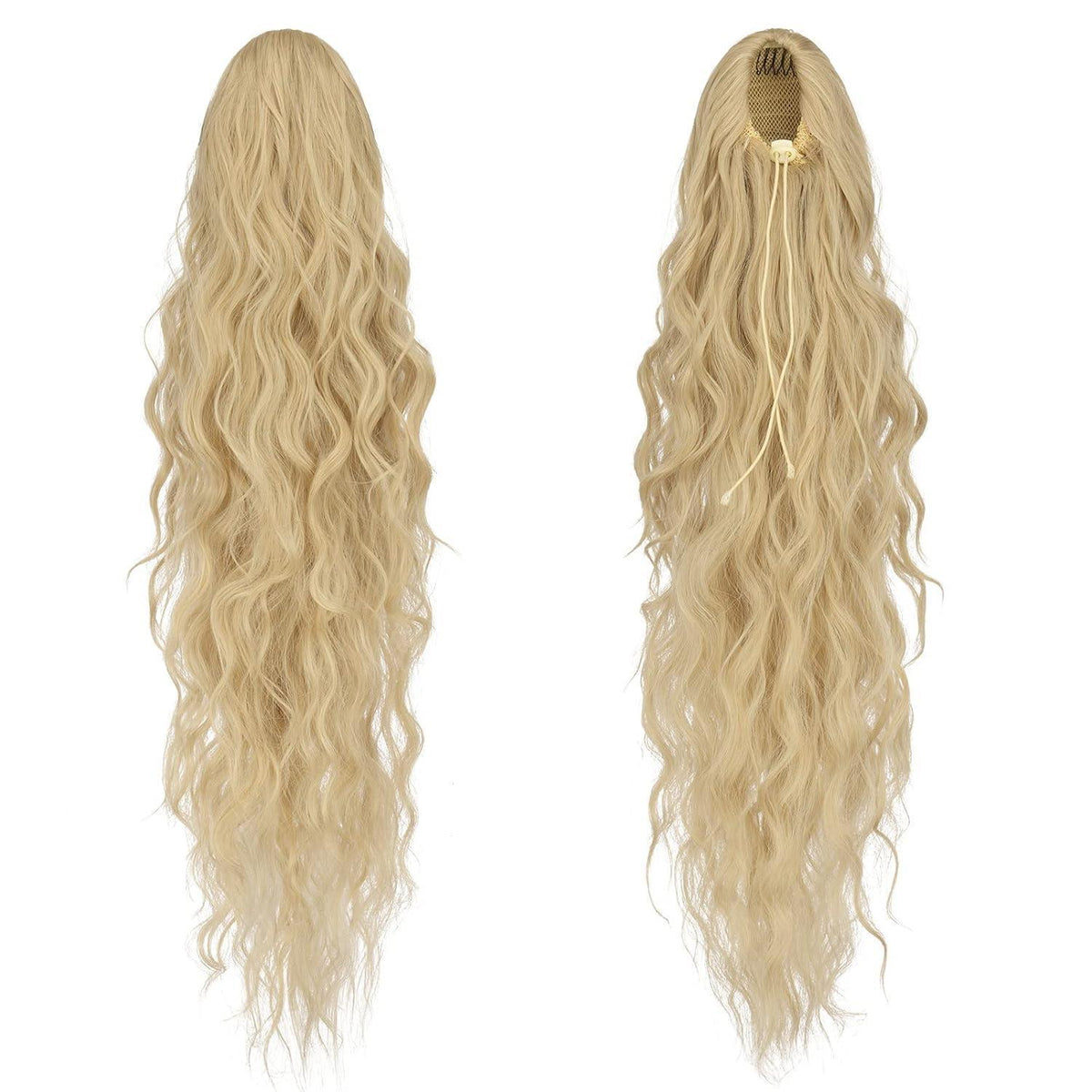 Langer, lockiger Pferdeschwanz mit Kordelzug – Erdbeerblond & Bleichblond