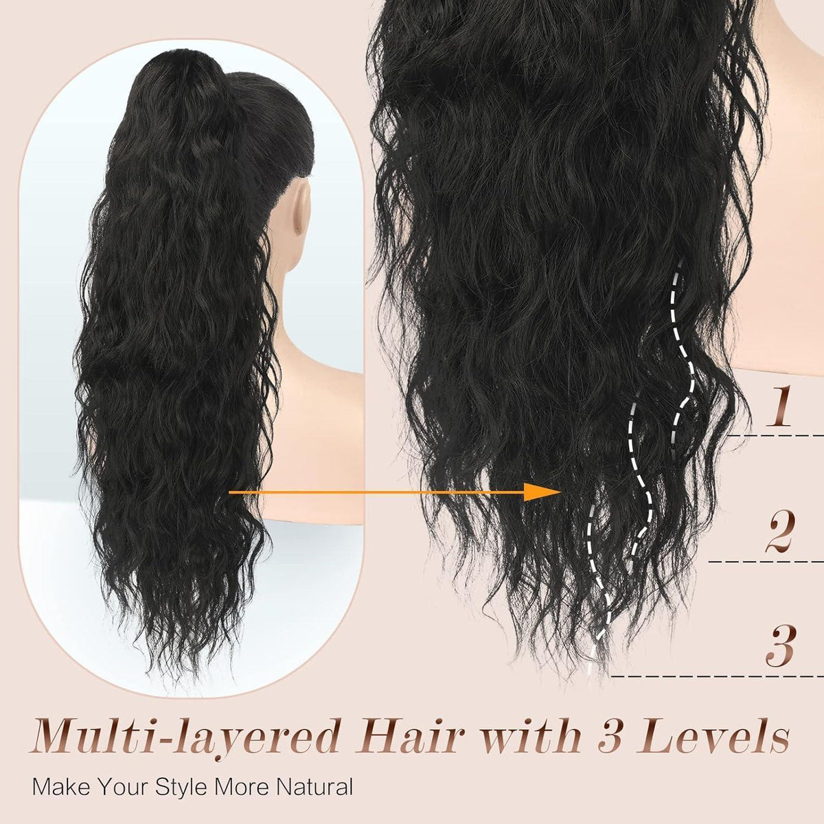 Langer, lockiger Pferdeschwanz mit Kordelzug – Erdbeerblond & Bleichblond