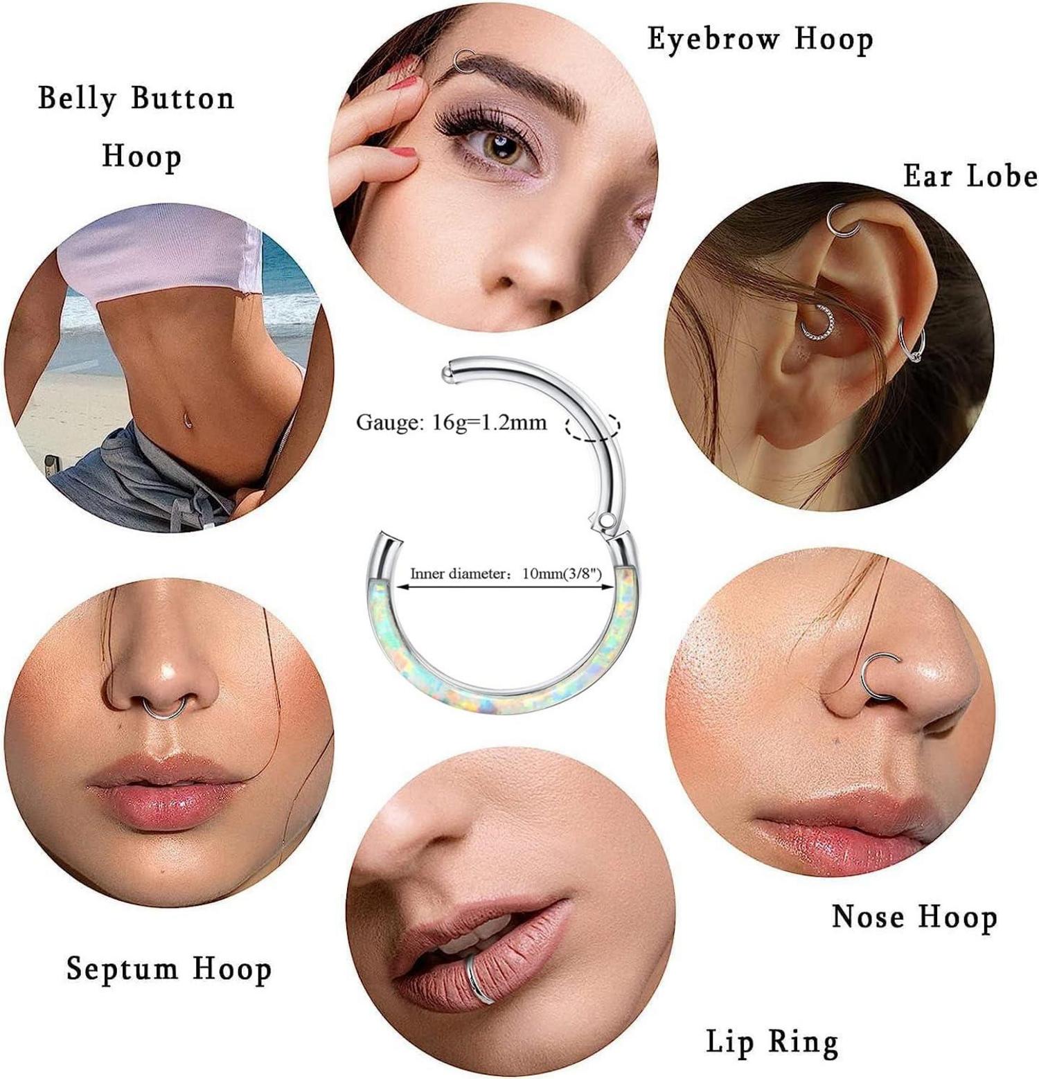 Nasenpiercing Set Chirurgenstahl Damen Helix Septum Hoop Tragus Opal CZ Ohr 9PCS
