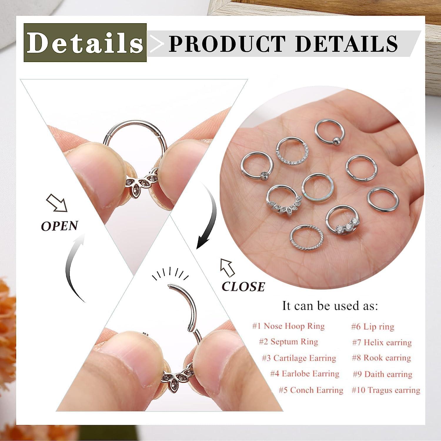 9PCS 16G Nasenring Chirurgenstahl Set Damen Helix Tragus Piercing