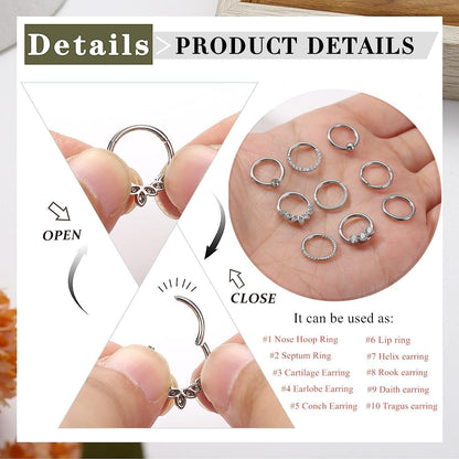 9PCS 16G Nasenring Chirurgenstahl Set Damen Helix Tragus Piercing