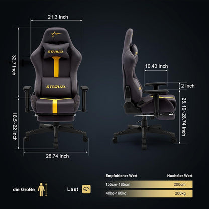 Ergonomischer Gaming Stuhl mit Fußstütze & 3D-Armlehnen