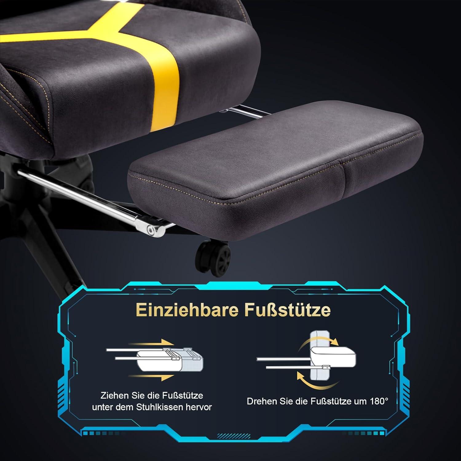 Gaming Stuhl Wildlederimitat Ergonomisch Fußstütze Grau Gelb