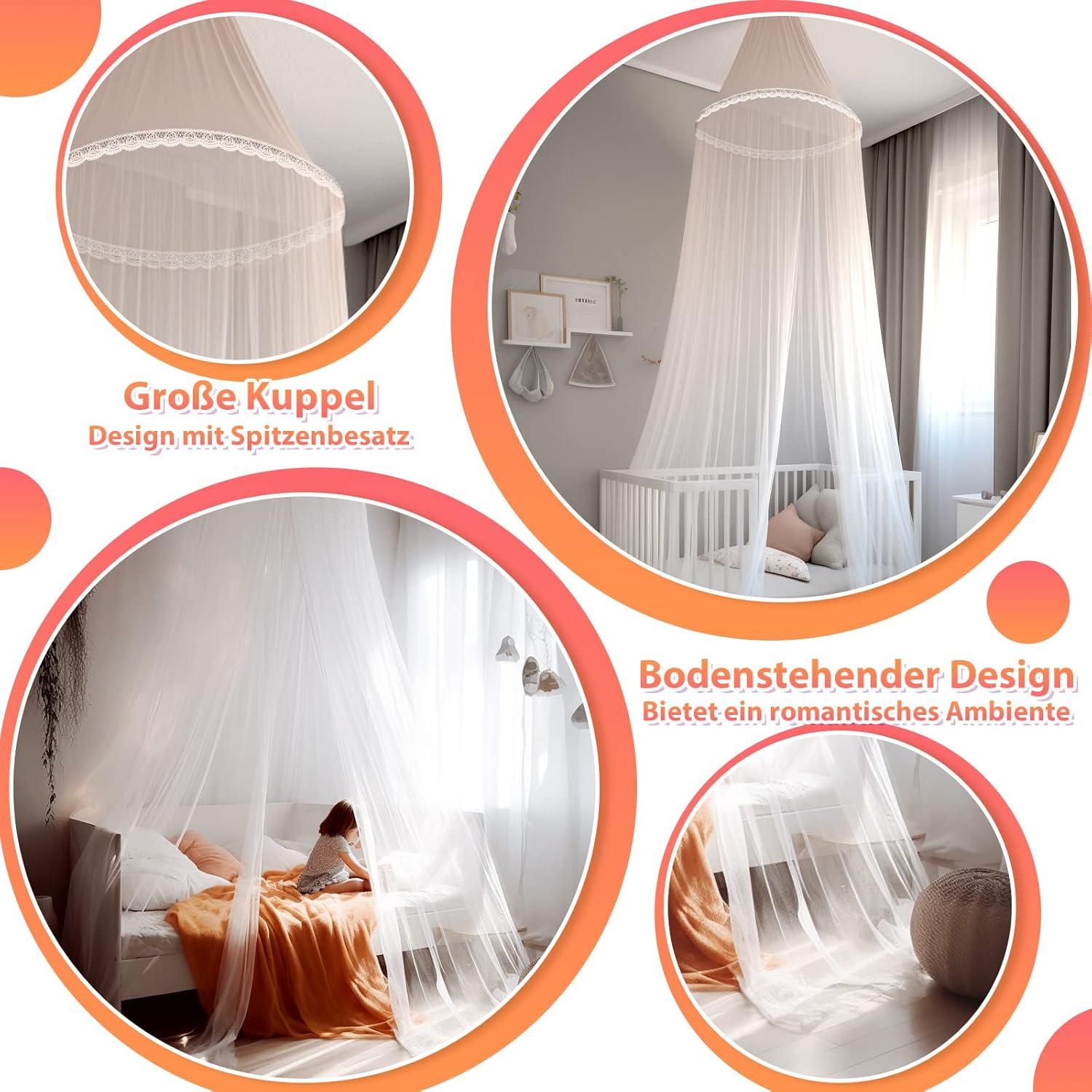 Großes Spitze Moskitonetz für Doppelbett Kinderbett Outdoor, Leuchtende Feinmaschig Betthimmel inkl. Montagezubehör