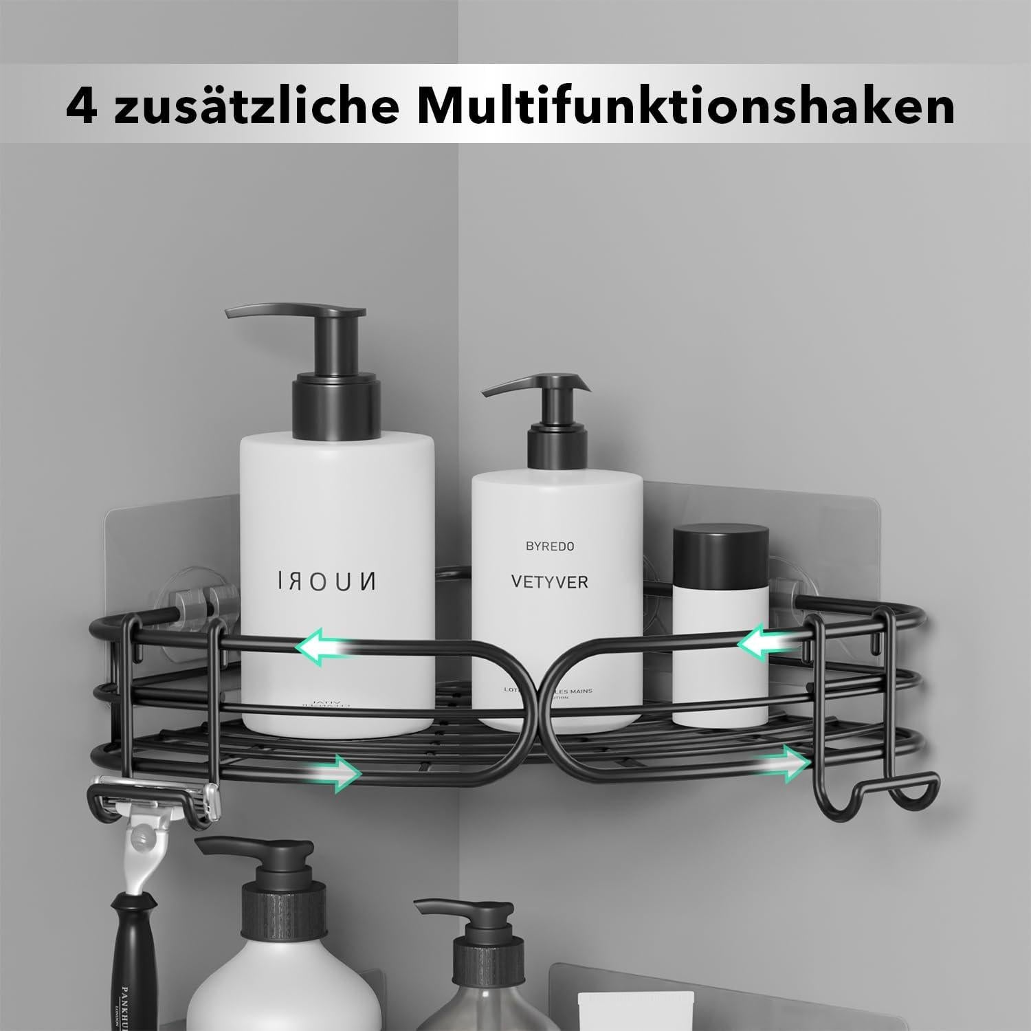 Duschablage Ohne Bohren Eckregal Badregal mit Seifen Halter Schwarz