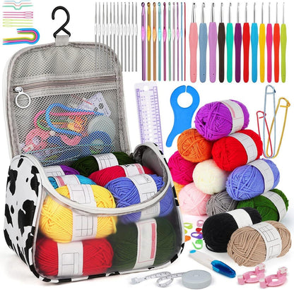 Häkelset mit Garn und Tasche, Anfänger-Set, 34 Nadeln, 12 Wolle