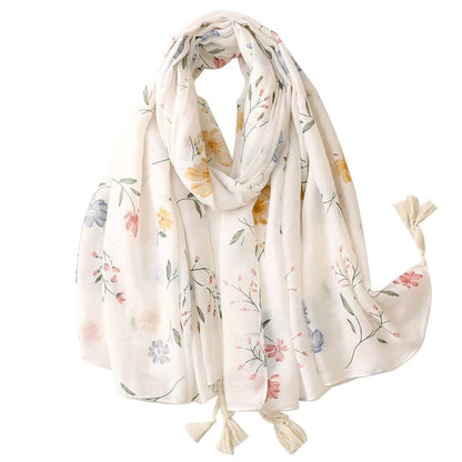Boho Schal Damen mit Blumenprint und Fransen