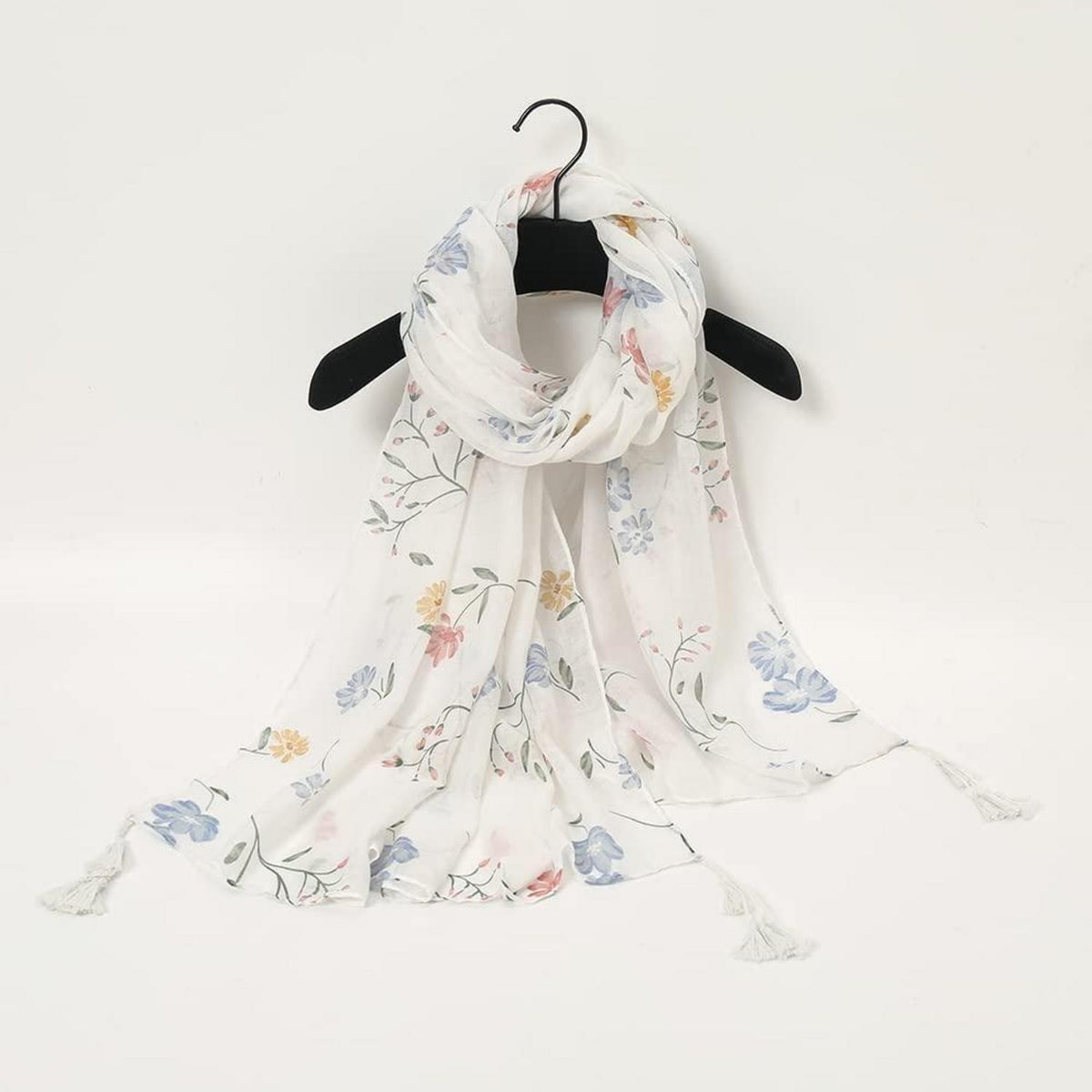 Boho Schal Damen mit Blumenprint und Fransen