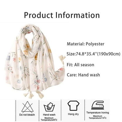 Boho Schal Damen mit Blumenprint und Fransen