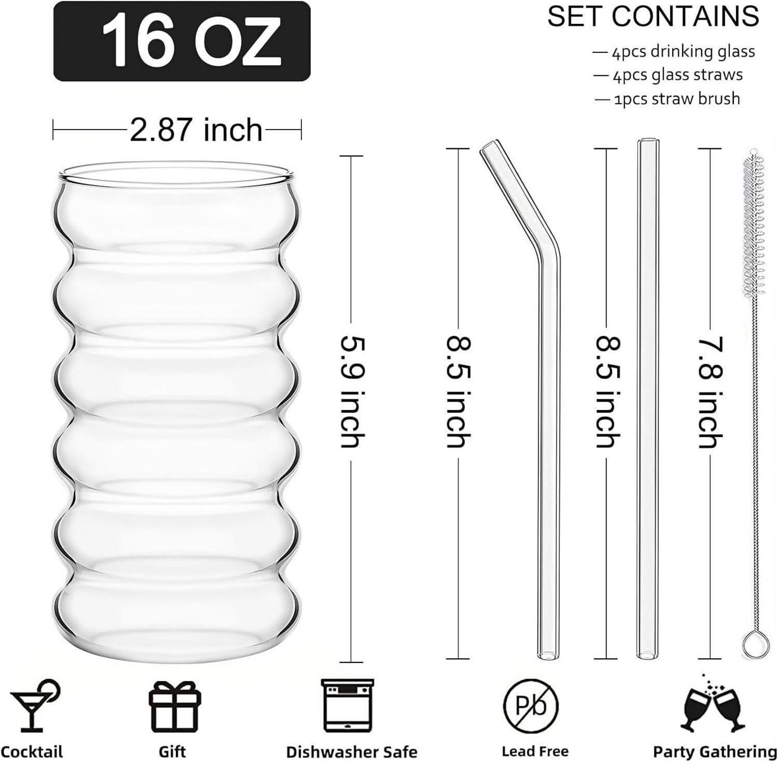 ALINK 475ml Wellen-Design Trinkgläser Set mit