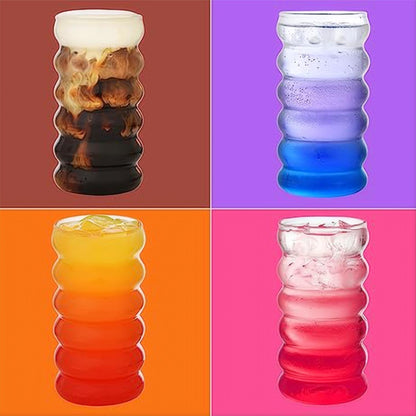 Gerippte Trinkgläser Set mit Glasstrohhalmen - 475