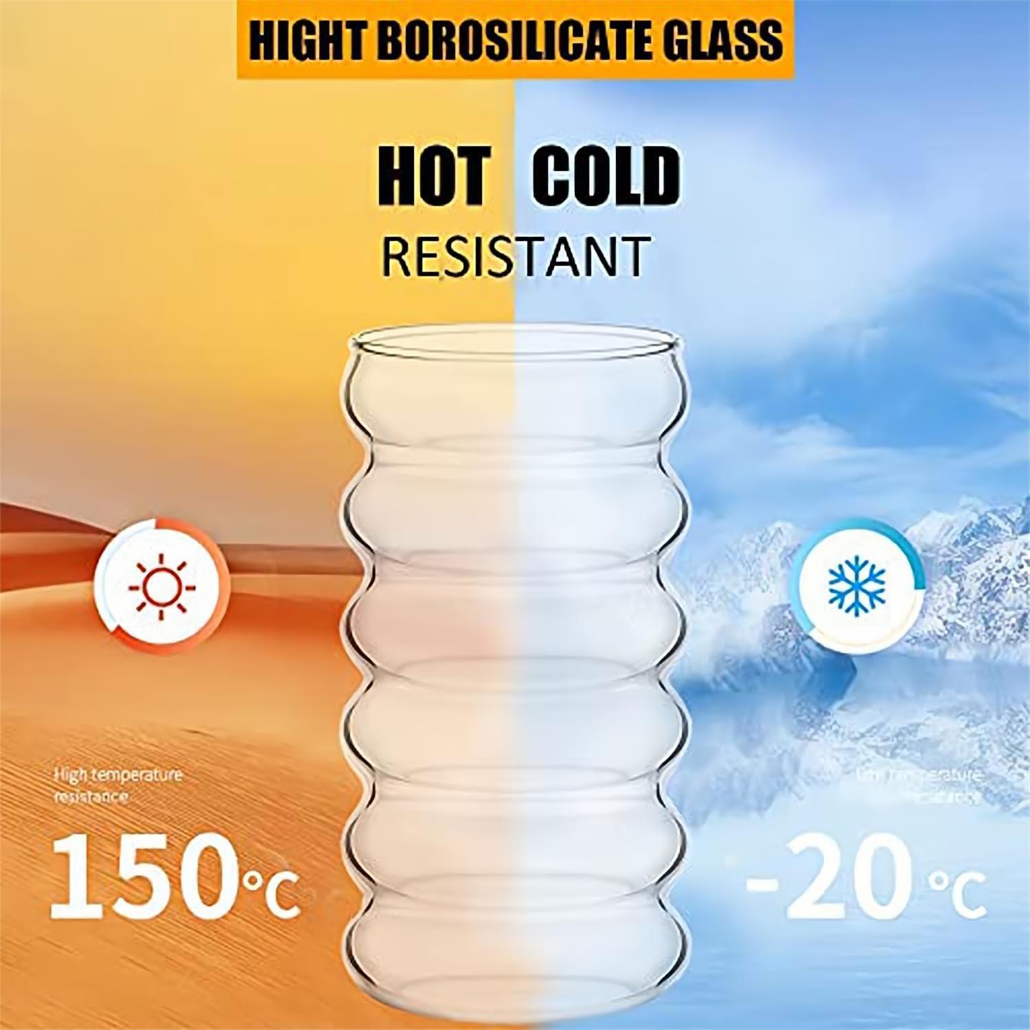 4er Set ALINK Gerippte Trinkgläser mit Glasstrohhalmen 475ml Cocktail Longdrink
