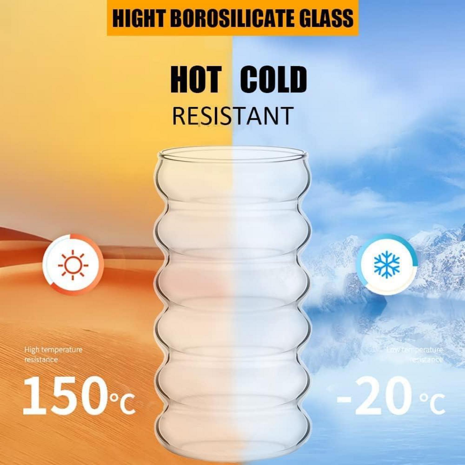 4er Set ALINK Gerippte Trinkgläser mit Glasstrohhalmen 475ml Cocktail Longdrink