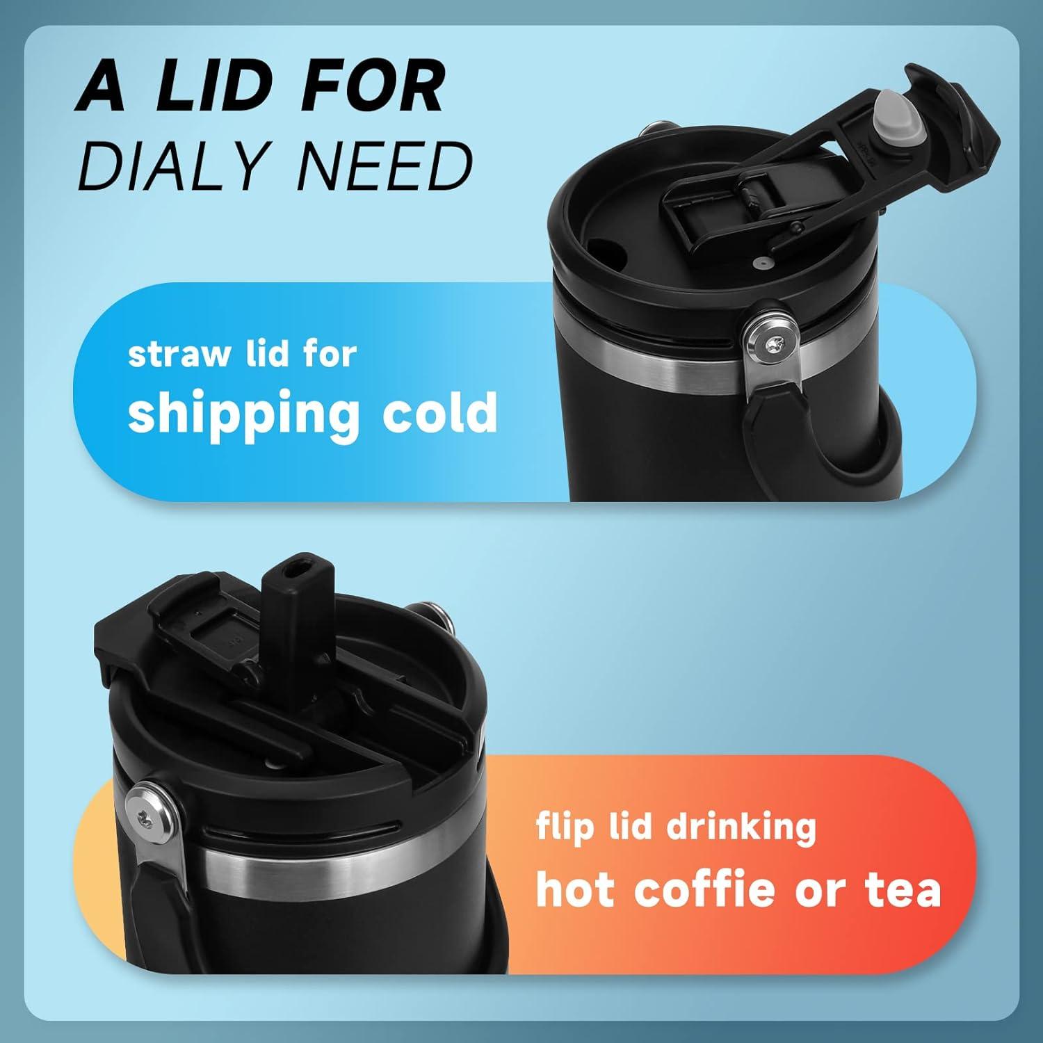 Riley Joy Thermobecher 900ml Schwarz mit Deckel & Strohhalm