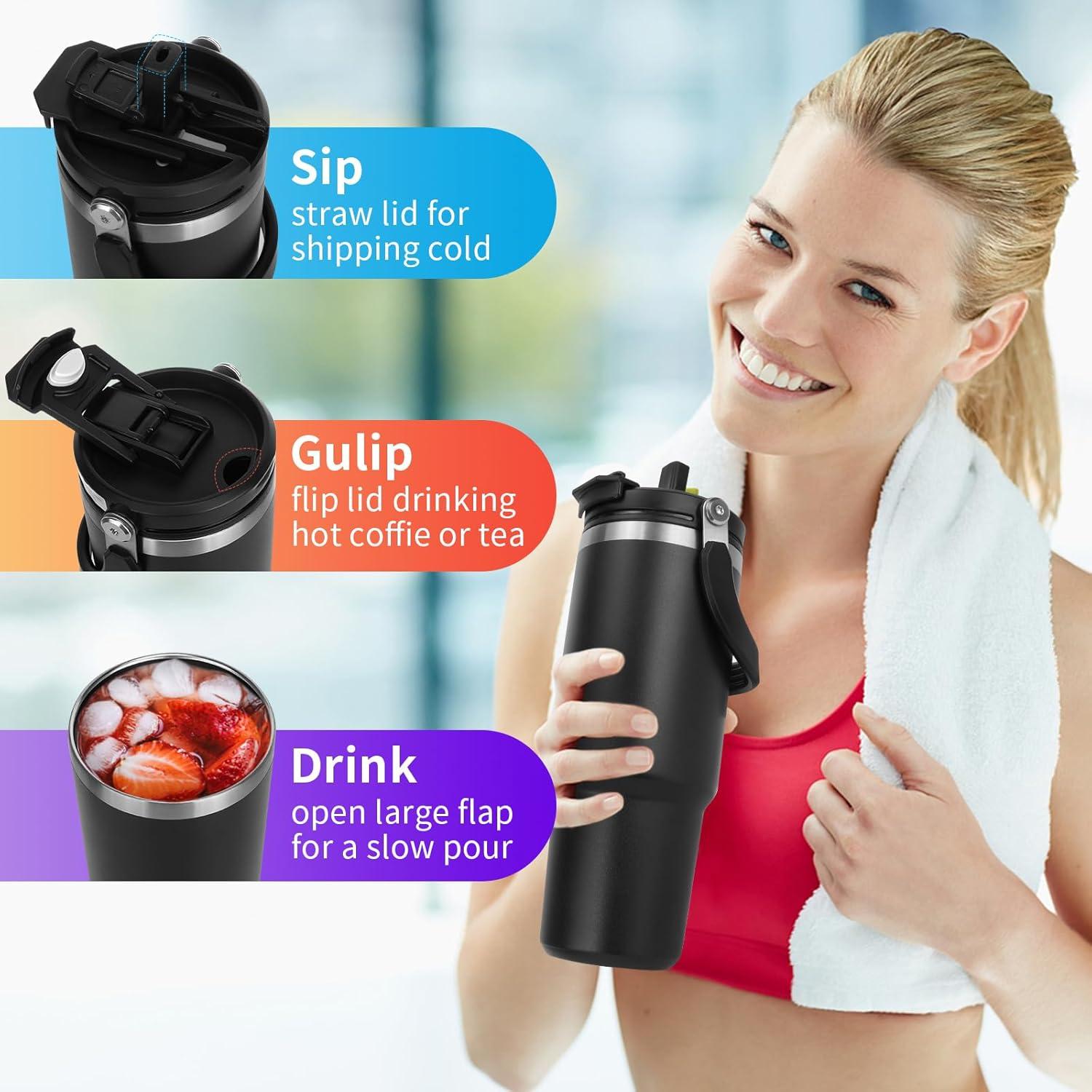 Thermobecher 900ml Edelstahl Isolierbecher mit Strohhalm und Deckel