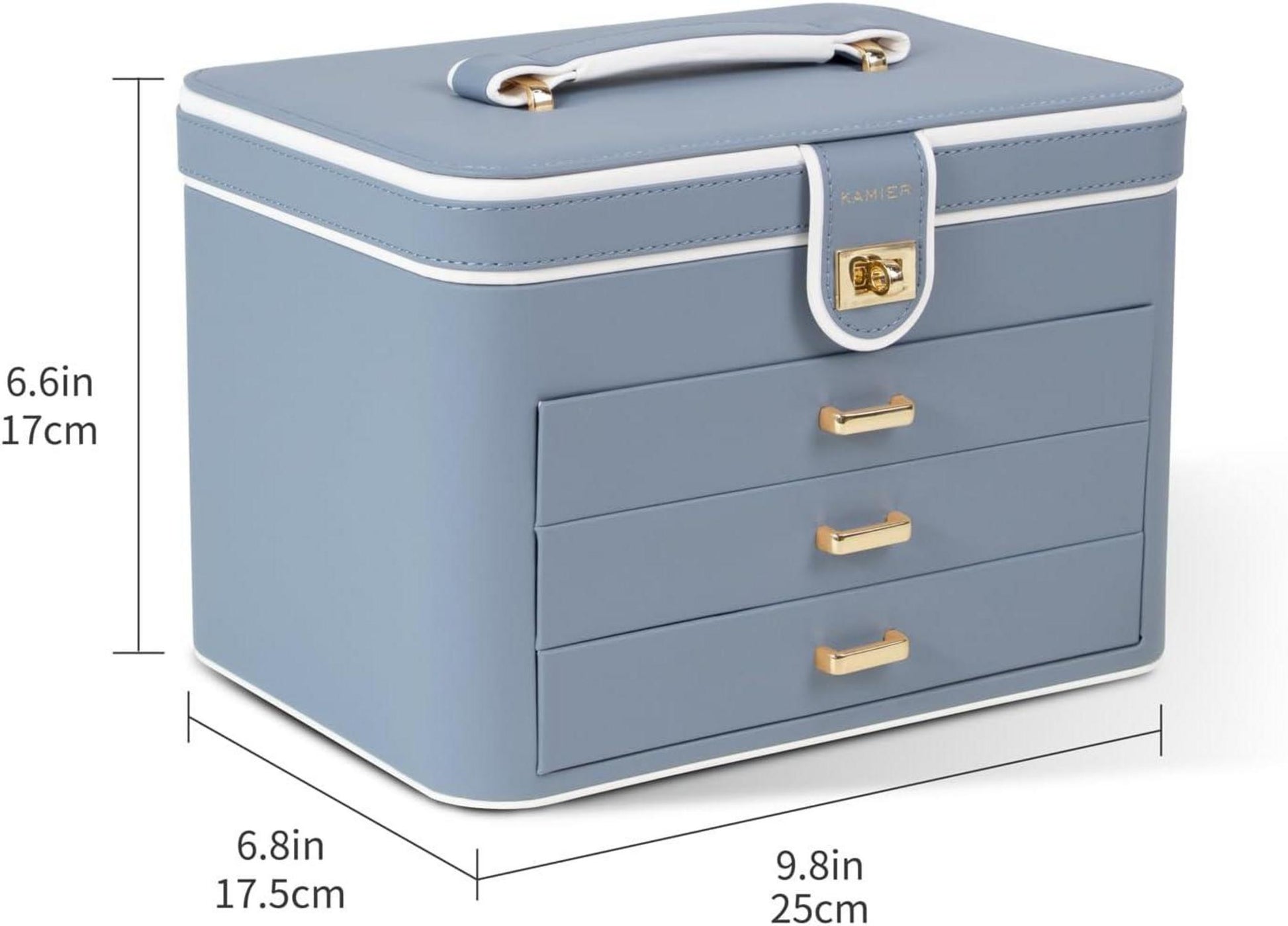 Schmuckkästchen Damen große Schmuckschatulle Spiegel Schloss Grau