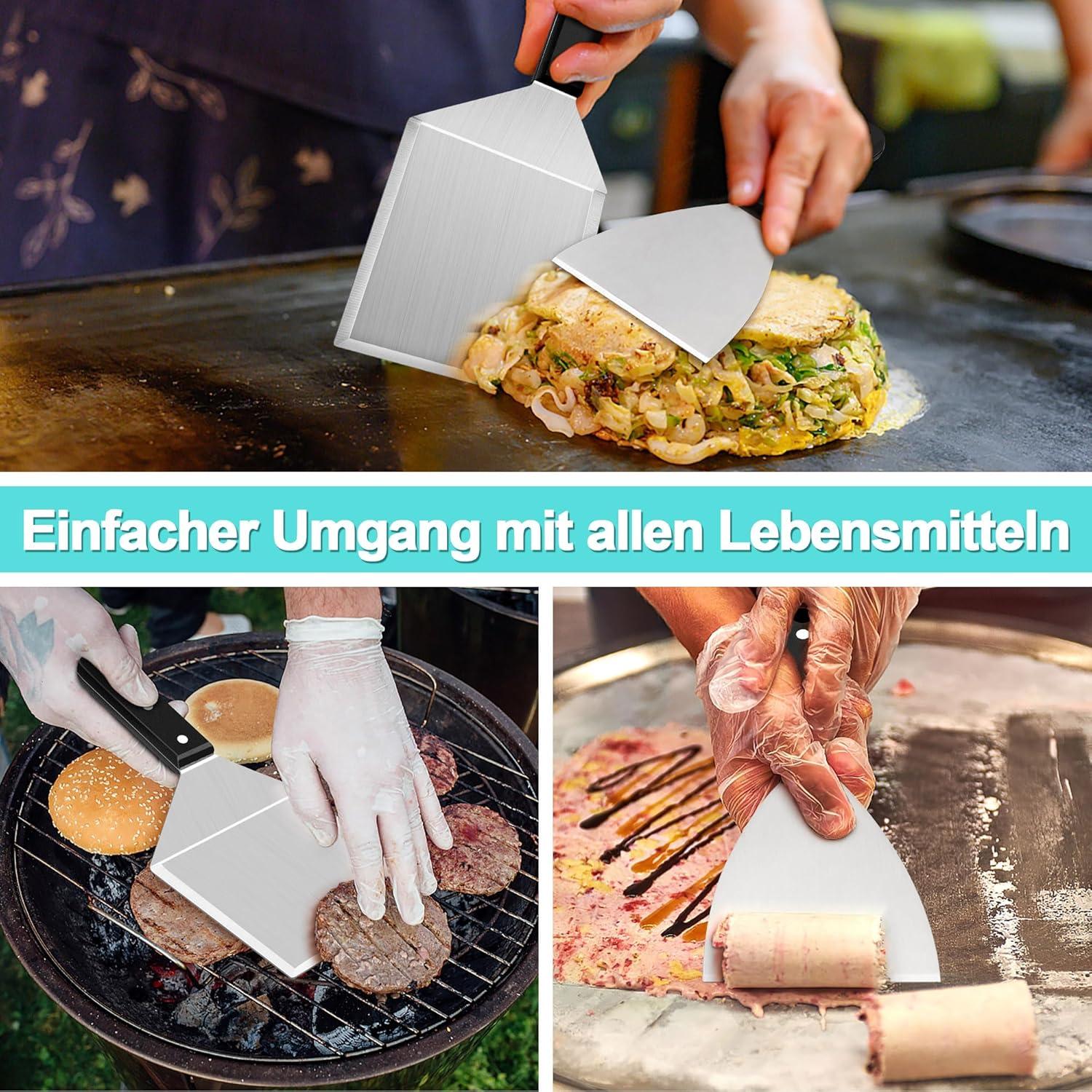 Edelstahl Grillspachtel Set für Smash Burger & Grillwender, 2er Set