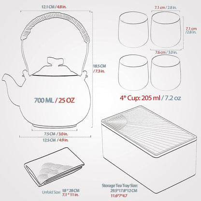 TEANAGOO Teekanne Set 1 Teekanne + 4 Teetassen, Anthrazitgrau, Reiseset, 700ml