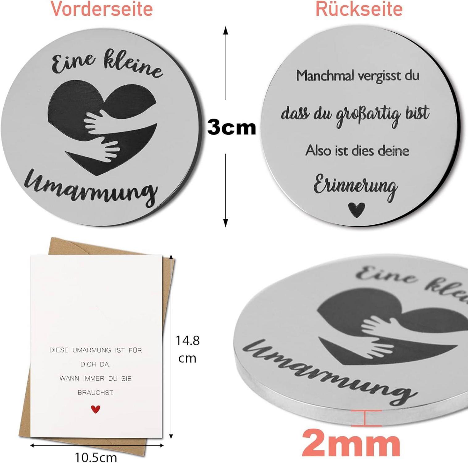Glücksbringer Umarmung: Edelstahl Glücksmünze Geschenk Set