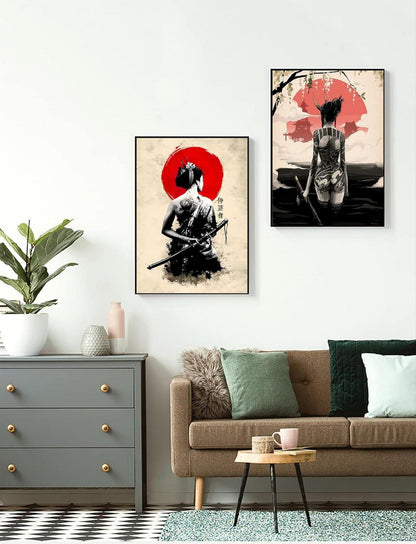Japanische Frau Leinwand Poster Wandkunst Wohnzimmer Deko Set