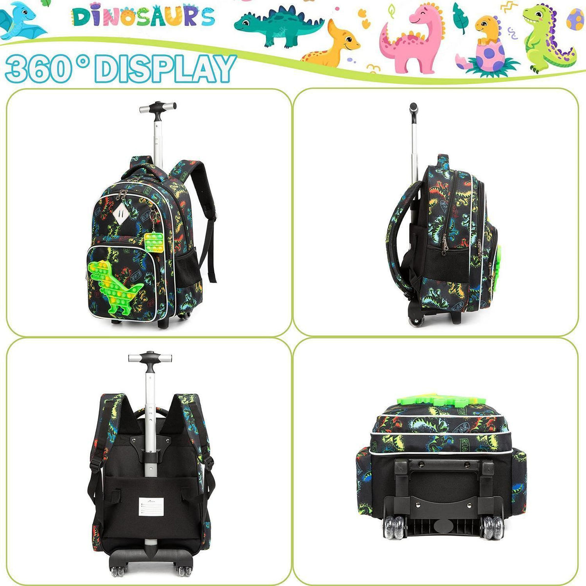 Rollender Rucksack für Mädchen 6-8 Jahre – Koffer-Set mit Lunchbox