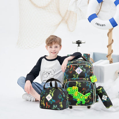 Rollender Rucksack für Mädchen 6-8 Jahre – Koffer-Set mit Lunchbox