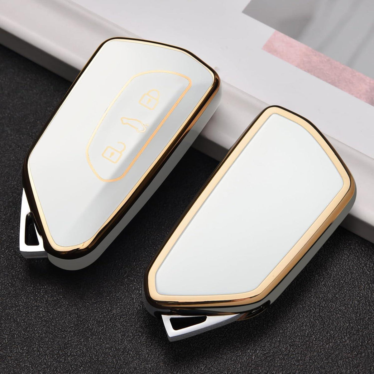 Schlüsselhülle VW, Seat, Skoda – TPU Silikon, Goldener Rand