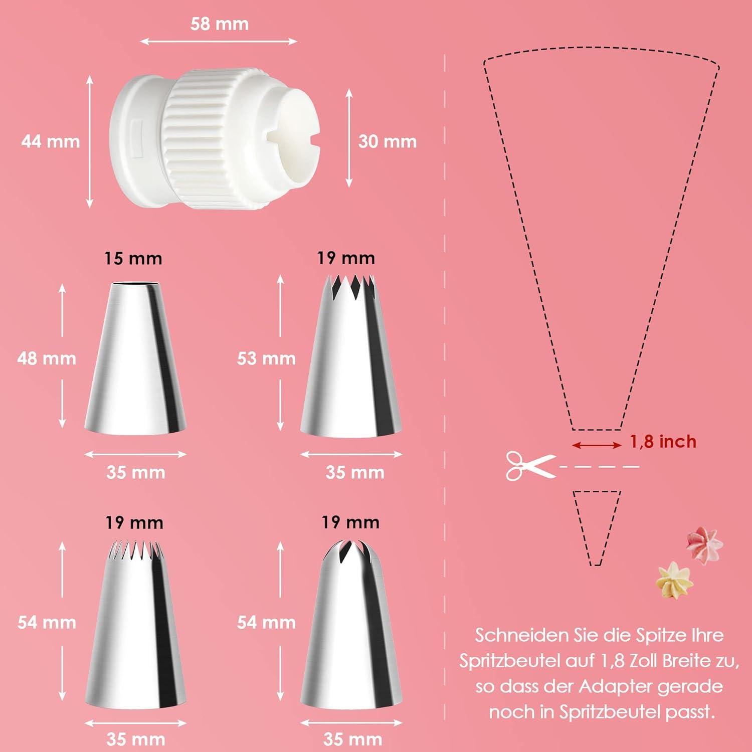 XL Spritztüllen Set mit Adapter und 5 Edelstahl Tüllen