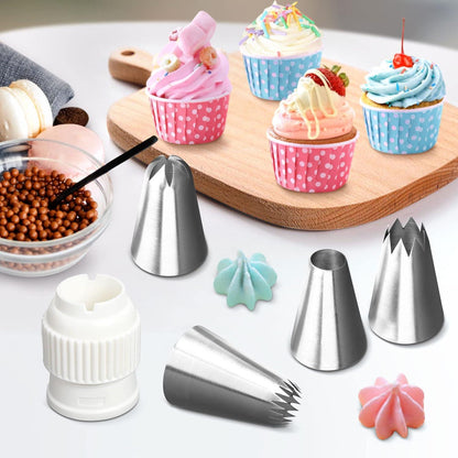 Edelstahl Spritztüllen groß XL Set mit Adapter 5er Rostfrei 304-18/8