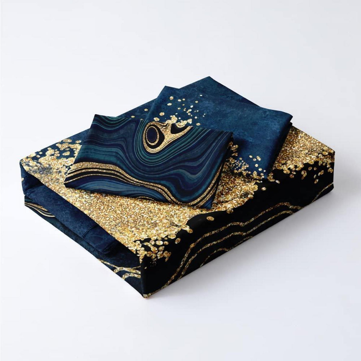 4tlg. Bettwäsche Set Marmor Gold Blau 135x200 cm Mikrofaser