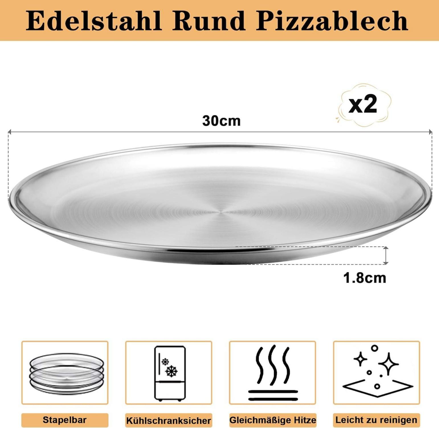 Pizzablech Edelstahl 30cm Rund 2er Set - Pizza Backblech