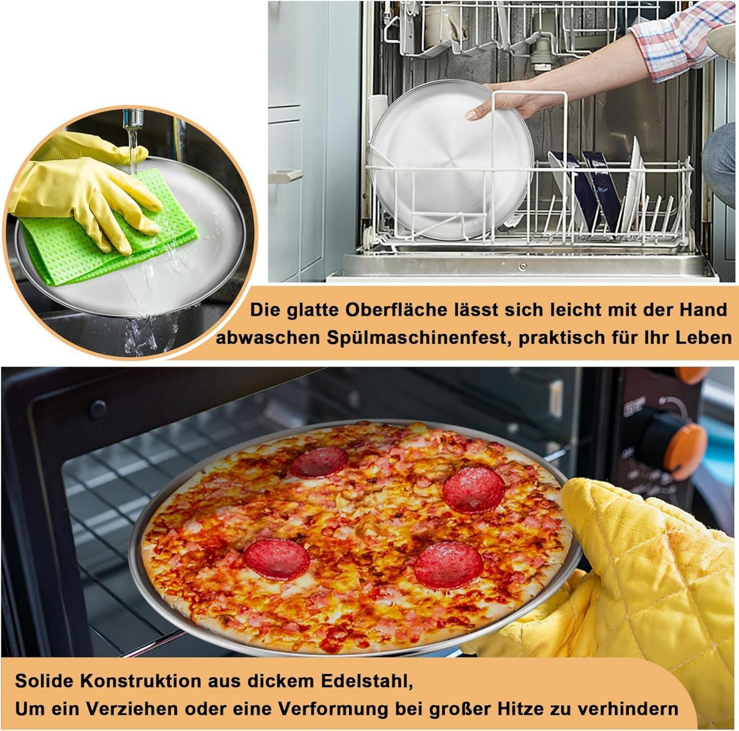 Joyfair Pizzablech Edelstahl 30cm Rund 2er Set für Pizza Backen Servieren