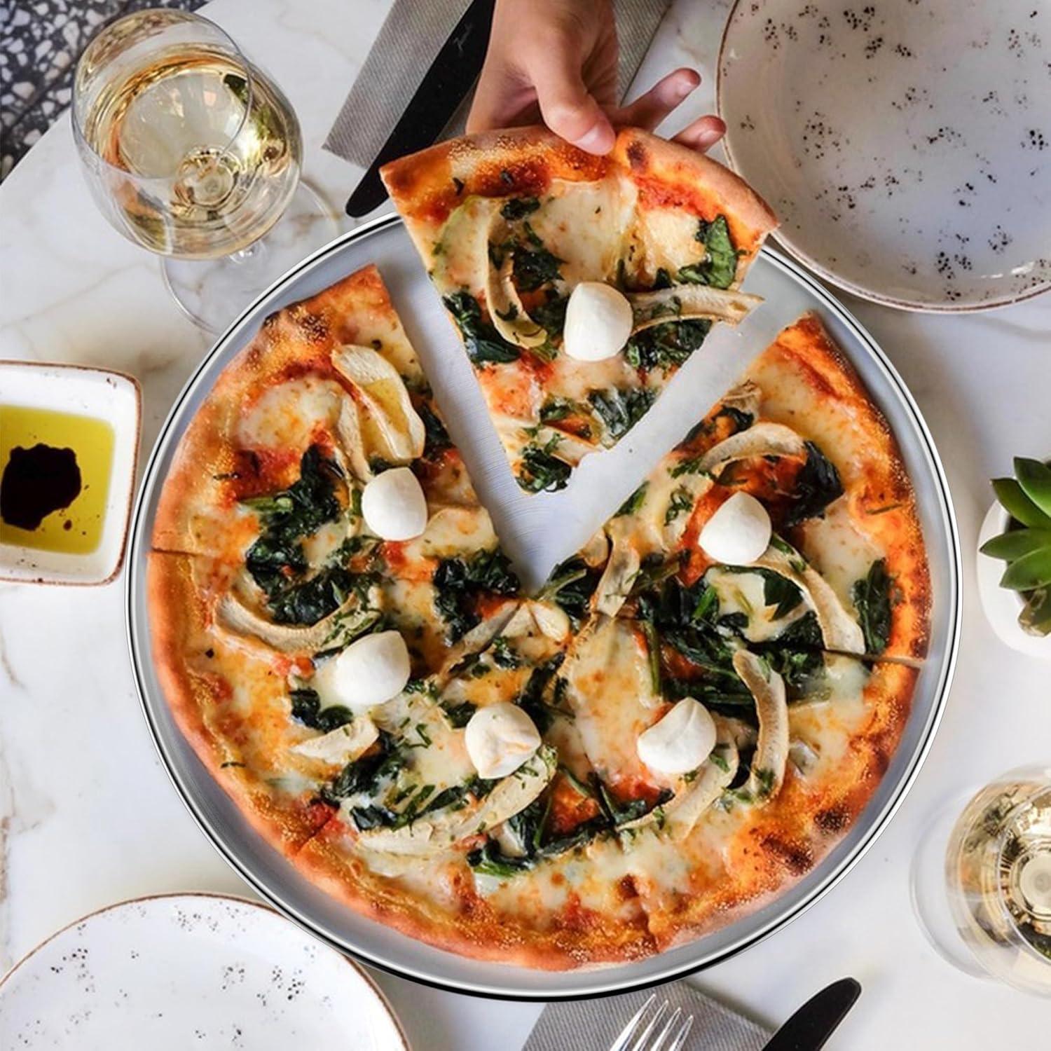 Pizzablech Edelstahl 30cm Rund 2er Set für Pizza Backen & Servieren