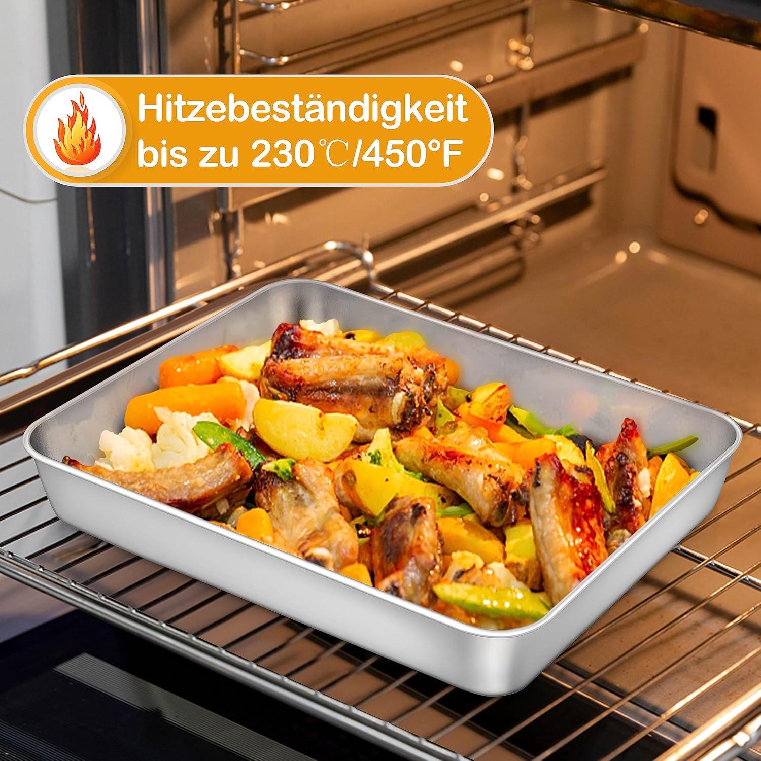 Homikit Edelstahl Auflaufform Backblech Set 26,5x20,5x4,7cm 2er