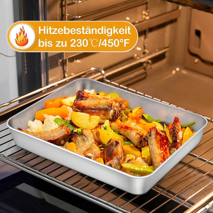 Homikit Edelstahl Auflaufform Backblech Set 26,5x20,5x4,7cm 2er