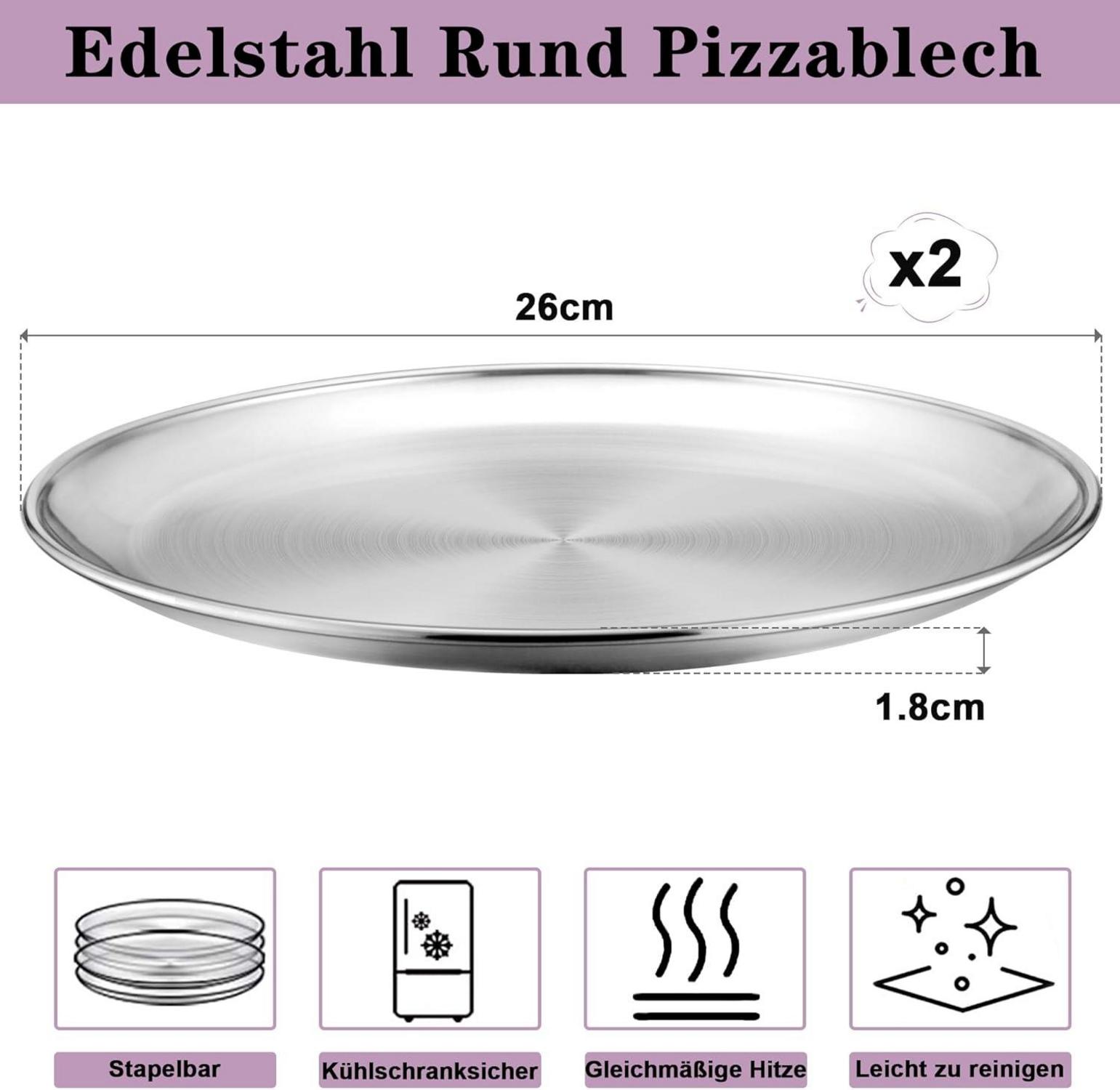 Pizzablech Edelstahl 26cm Rund 2er Set - Ideal für Pizza