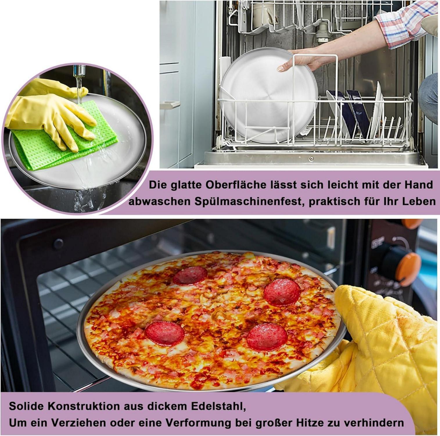 Joyfair Pizzablech Edelstahl Rund 26cm 2er Set Backform für Pizza & Flammkuchen
