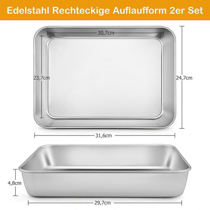 Homikit Edelstahl Backblech Set, 2er Rechteckig Auflaufform