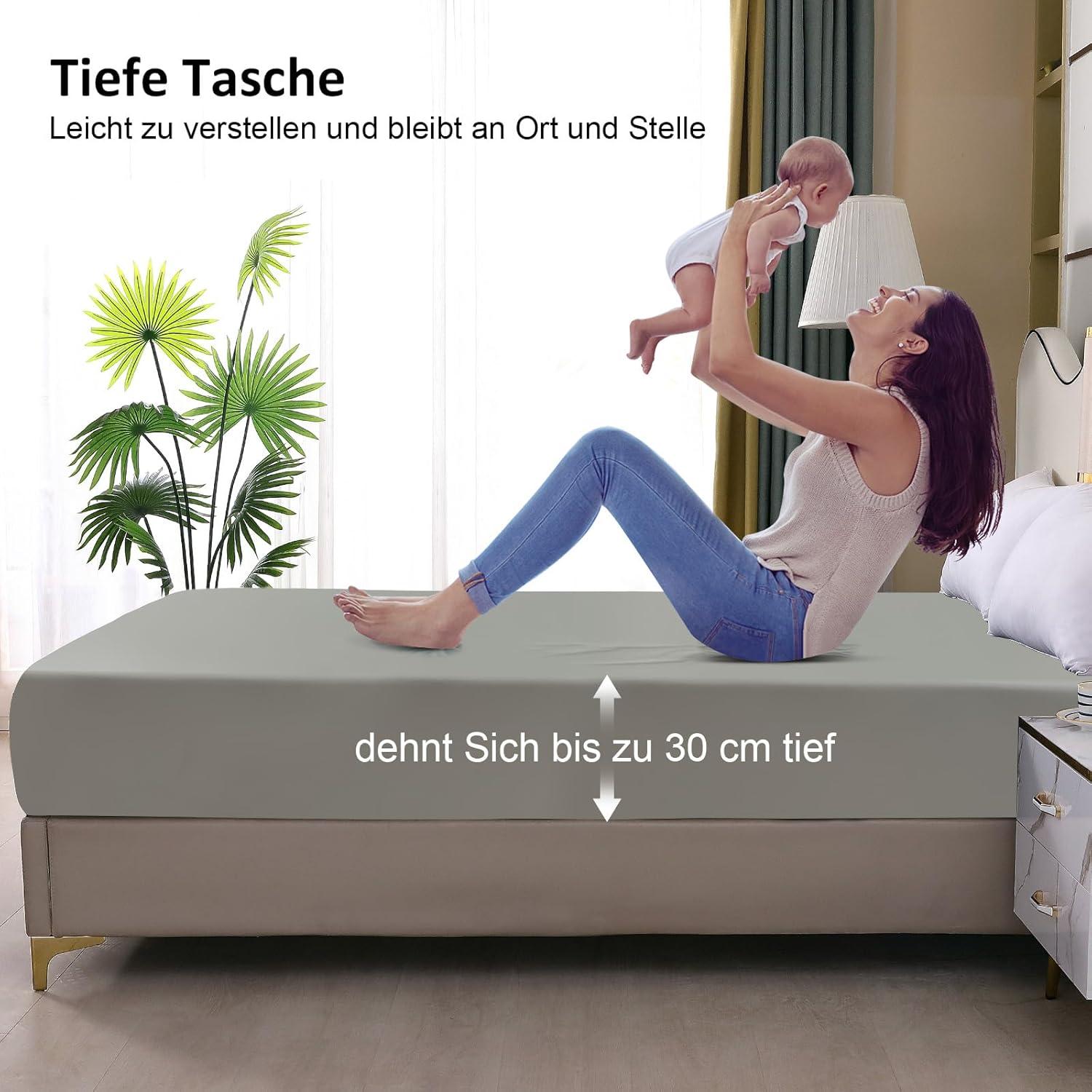Wasserdichter Matratzenschoner 140x200cm Spannbettlaken - Inkontinenzauflage - Atmungsaktiver Matratzenbezug - Grau 140×200cm