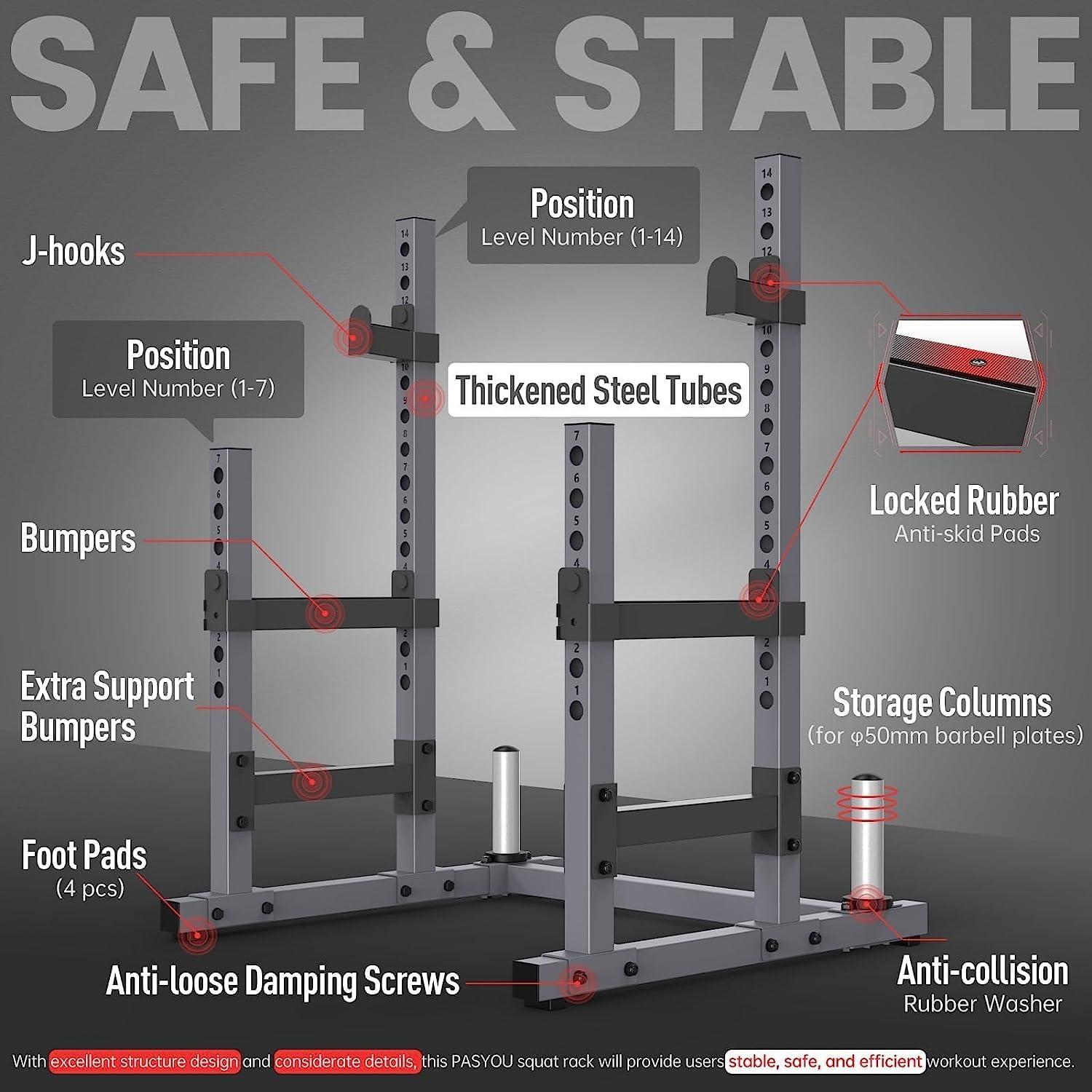 PASYOU SR30 Squat Rack - Höhenverstellbares Barbell Rack bis 800 KG