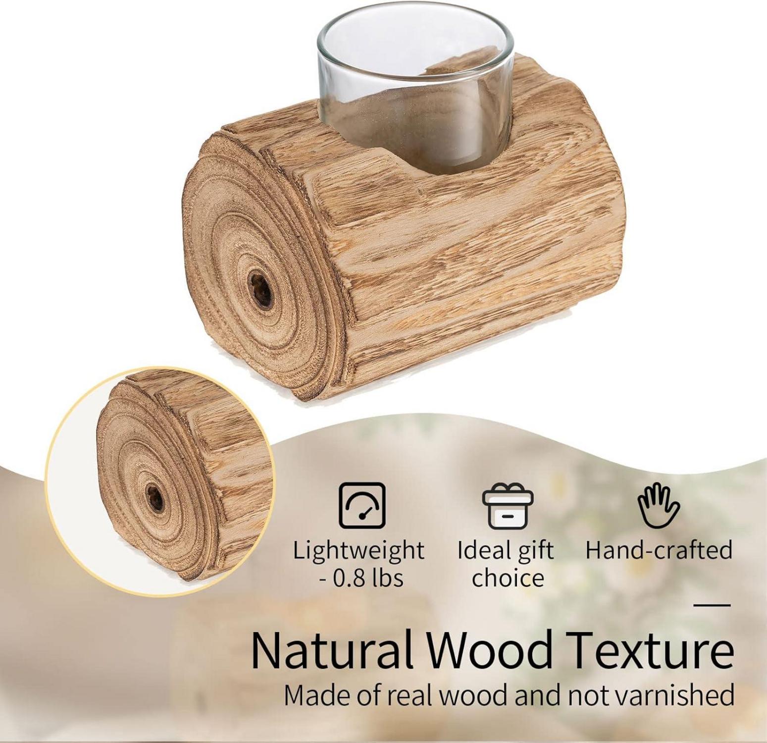 Rustikaler Herbst Teelichthalter Holz Boho Kerzenständer Windlicht 11cm Bronze