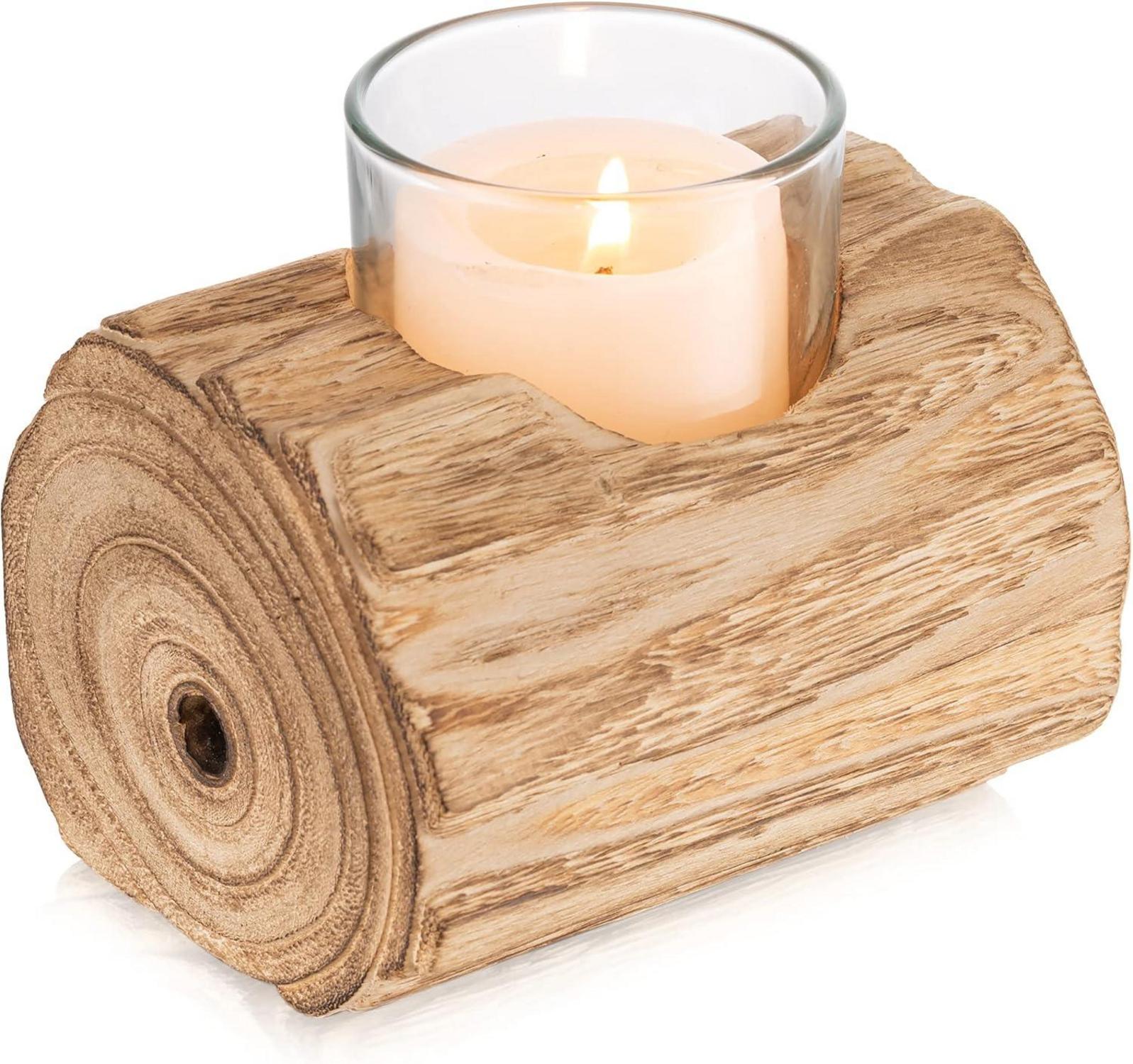 Teelichthalter Holz Herbst Deko Rustikale Kerzenständer Windlicht 11cm