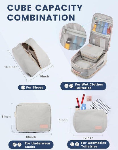 Handgepäck Rucksack 40L Damen Kofferrucksack Wasserdicht Grau+rosa