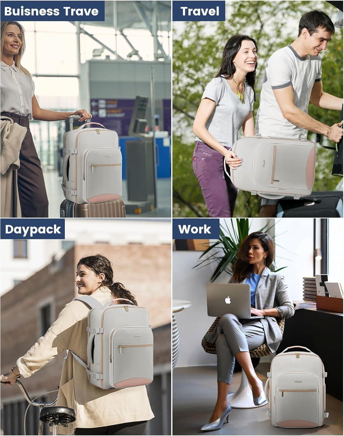 Handgepäck Rucksack 40L Groß Reiserucksack Damen Kofferrucksack Grau Rosa