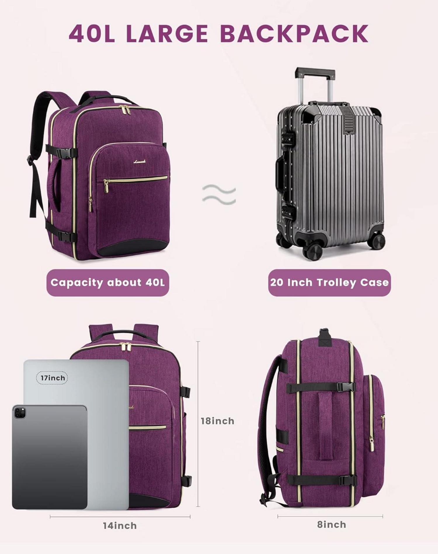Handgepäck Rucksack 40L Groß Reiserucksack Damen Kofferrucksack