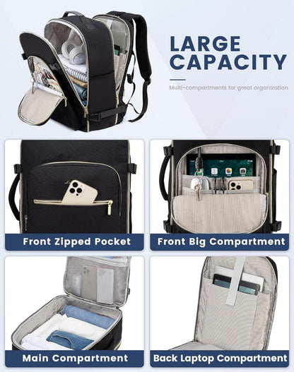 LOVEVOOK Handgepäck Rucksack 40L Reiserucksack Damen Kofferrucksack 17 Zoll Laptop Schwarz+grau