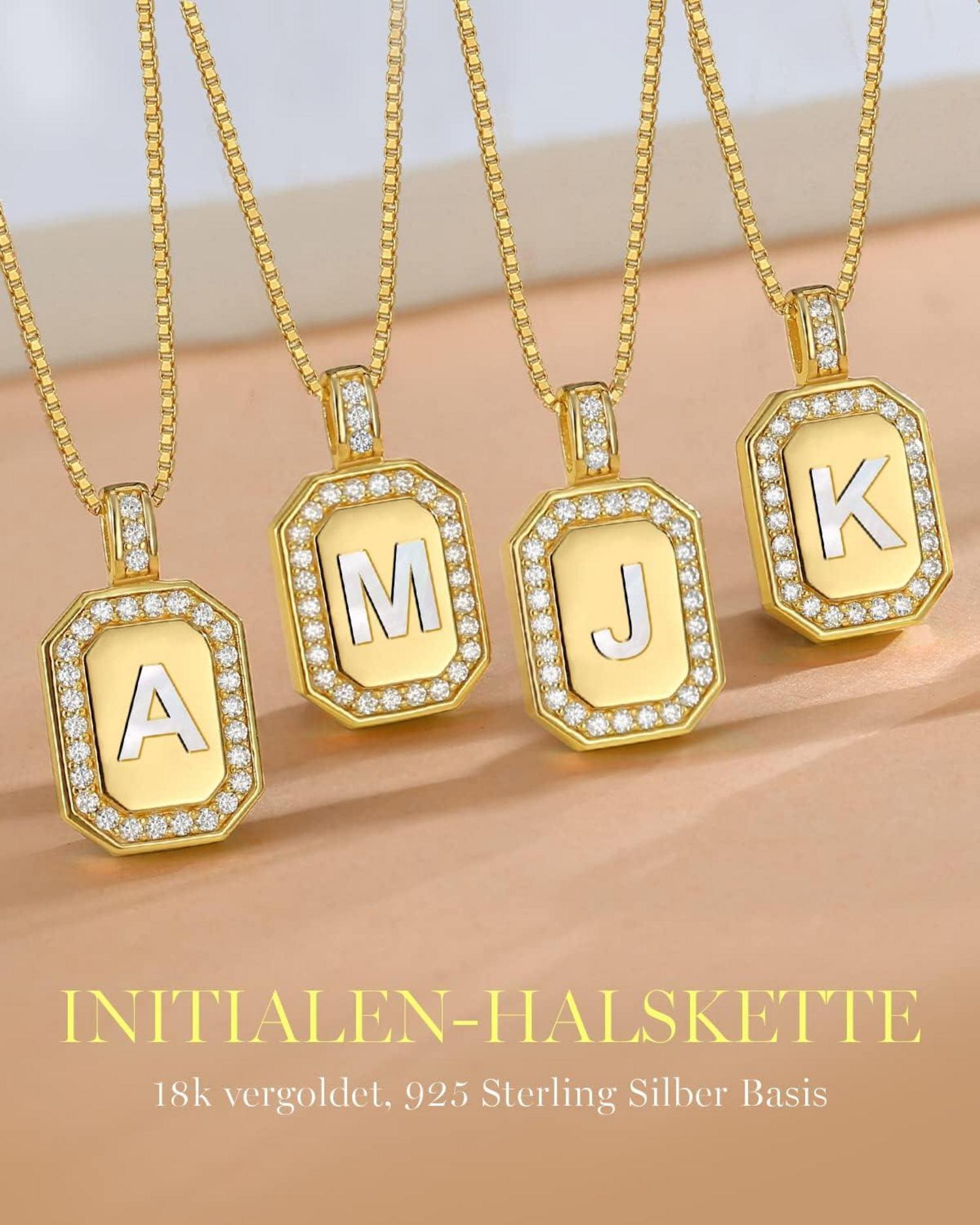 Initial Alphabet Anhänger Halskette 925 Sterling Silber 18K Vergoldet