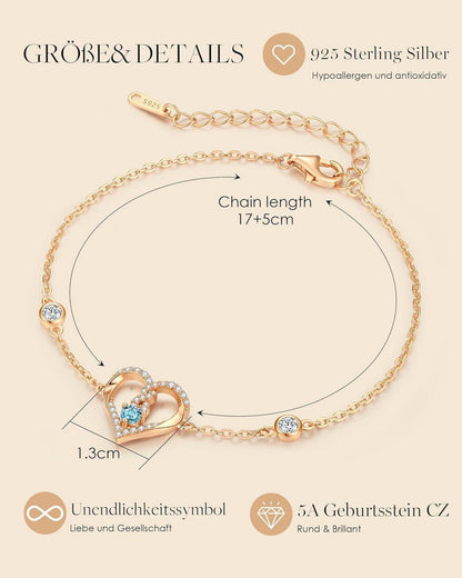 Infinity Herz Damen Armband 925 Silber Geburtsstein Valentinstag Weihnachten