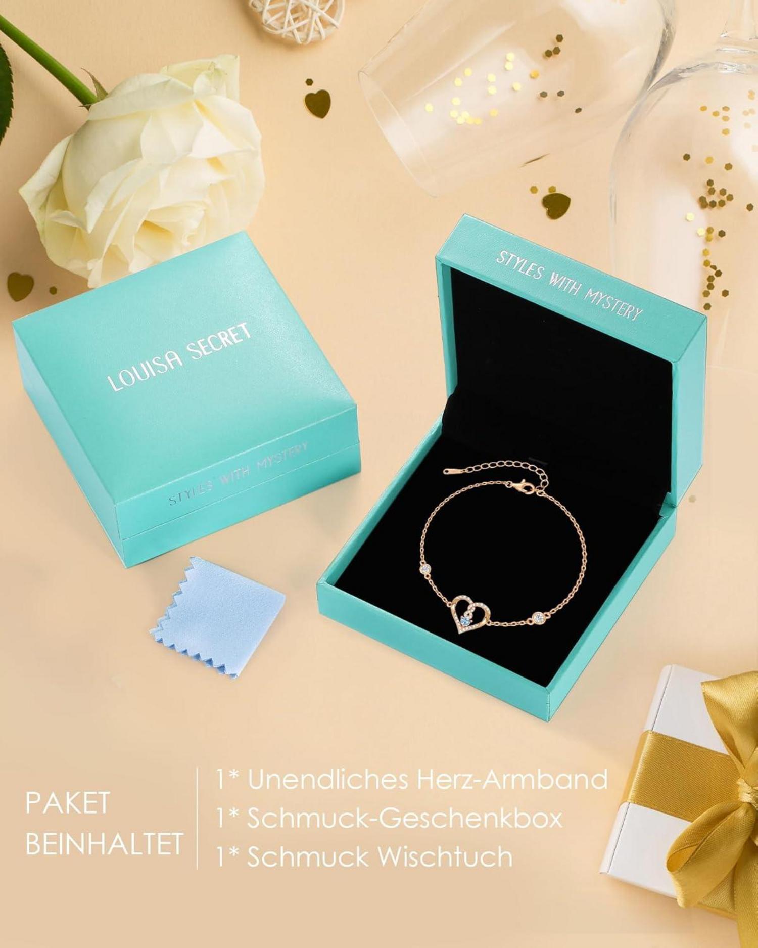 Armband Damen 925 Silber Infinity Herz Geburtsstein Geschenk Frauen