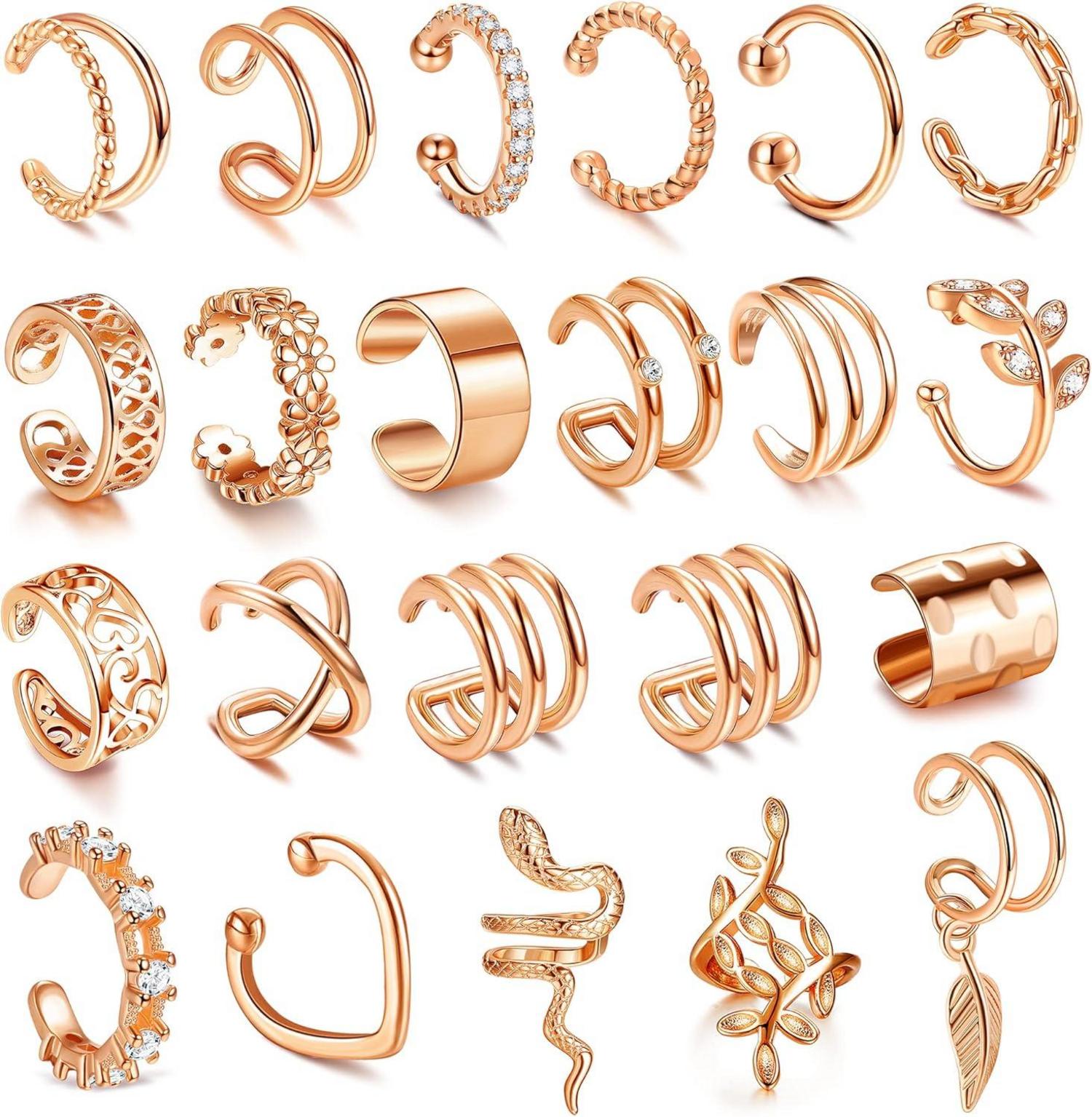 22Pcs Ohrclips Set Damen Einstellbar Ohrringe Earcuffs Schwarz